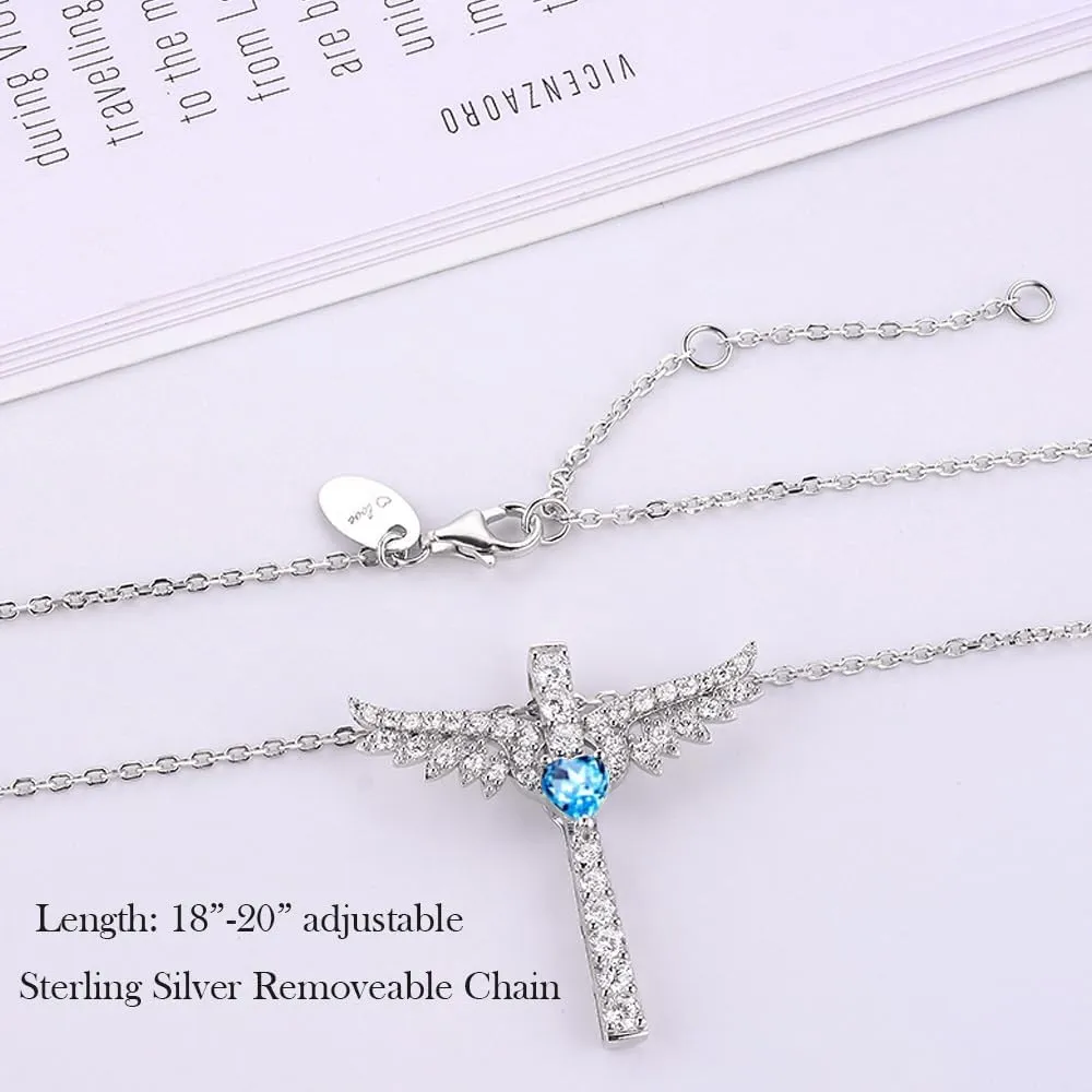 Mothers Day Birthday Gifts for Women May June July Birthstones Jewelry for Wife Mom Angel Wings Necklace Emerald Ruby Sapphire Pearl and More Stones Sterling Silver Fine Jewelry