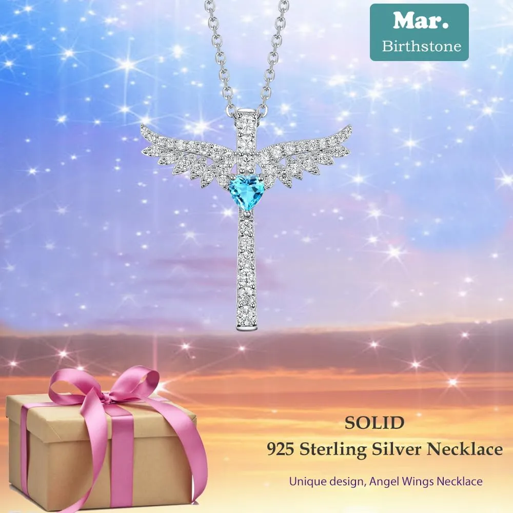 Mothers Day Birthday Gifts for Women May June July Birthstones Jewelry for Wife Mom Angel Wings Necklace Emerald Ruby Sapphire Pearl and More Stones Sterling Silver Fine Jewelry
