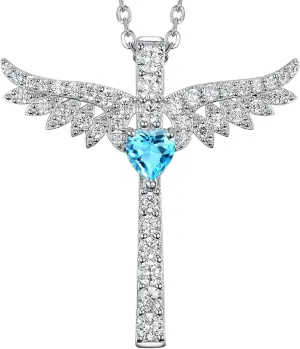 Mothers Day Birthday Gifts for Women May June July Birthstones Jewelry for Wife Mom Angel Wings Necklace Emerald Ruby Sapphire Pearl and More Stones Sterling Silver Fine Jewelry