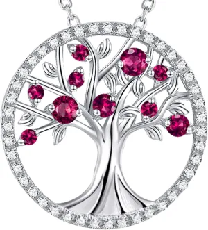 Mothers Day Jewelry Birthday Gifts for Wife Mom May June July Birthstones Necklace Tree of Life Jewelry Emerald Pearl Ruby and More Stones Jewelry for Women 925 Sterling Silver