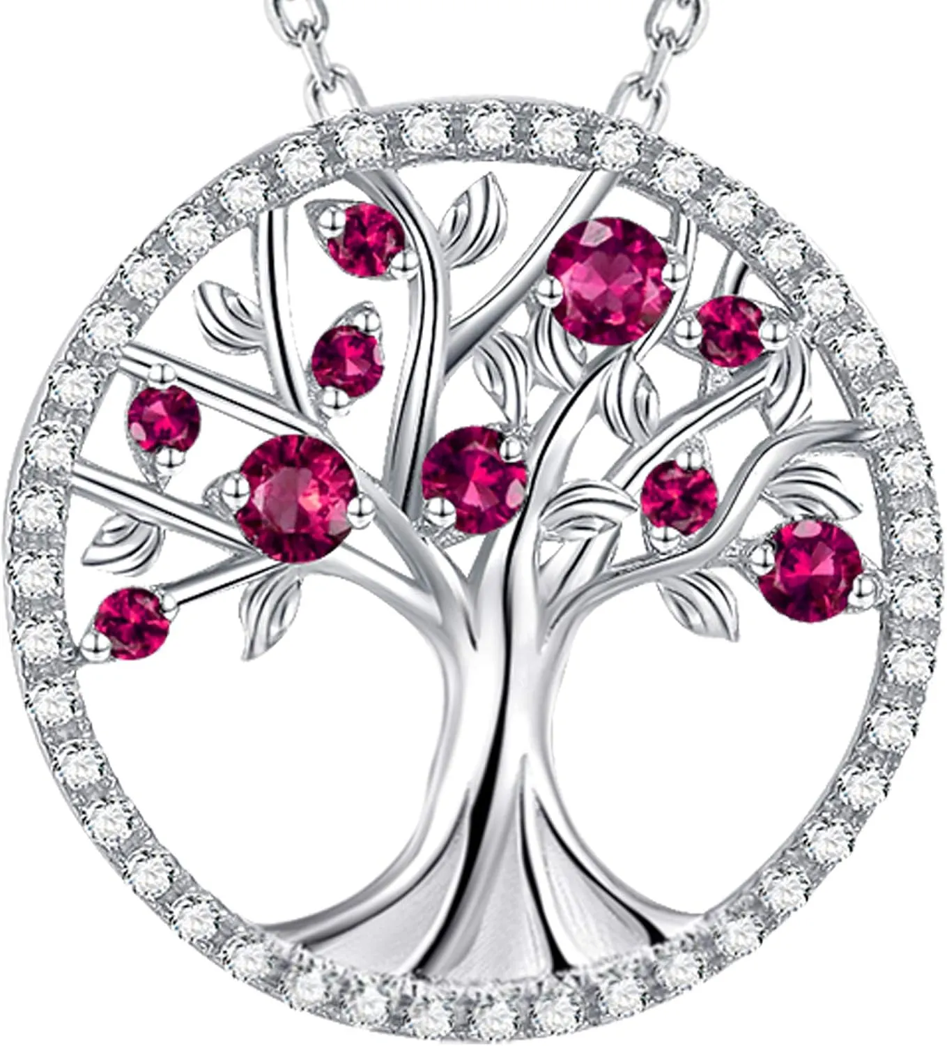 Mothers Day Jewelry Birthday Gifts for Wife Mom May June July Birthstones Necklace Tree of Life Jewelry Emerald Pearl Ruby and More Stones Jewelry for Women 925 Sterling Silver