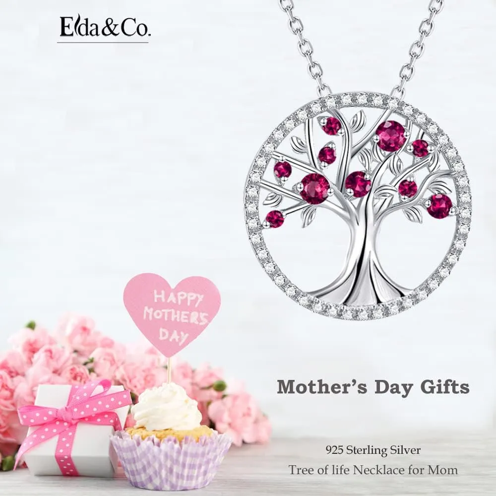 Mothers Day Jewelry Birthday Gifts for Wife Mom May June July Birthstones Necklace Tree of Life Jewelry Emerald Pearl Ruby and More Stones Jewelry for Women 925 Sterling Silver