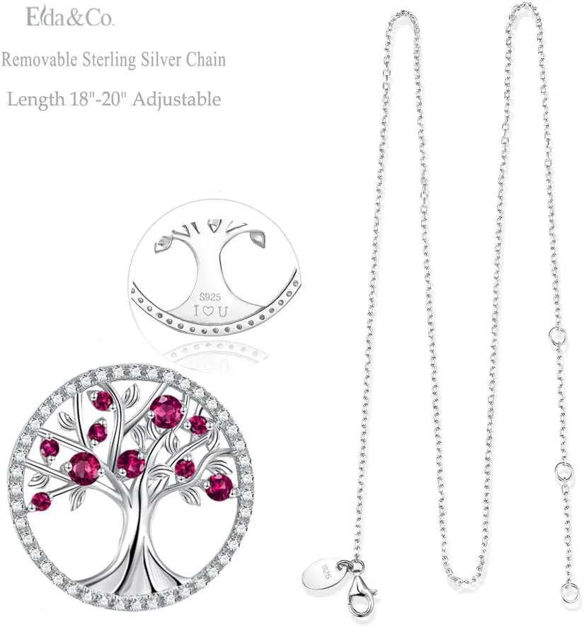 Mothers Day Jewelry Birthday Gifts for Wife Mom May June July Birthstones Necklace Tree of Life Jewelry Emerald Pearl Ruby and More Stones Jewelry for Women 925 Sterling Silver