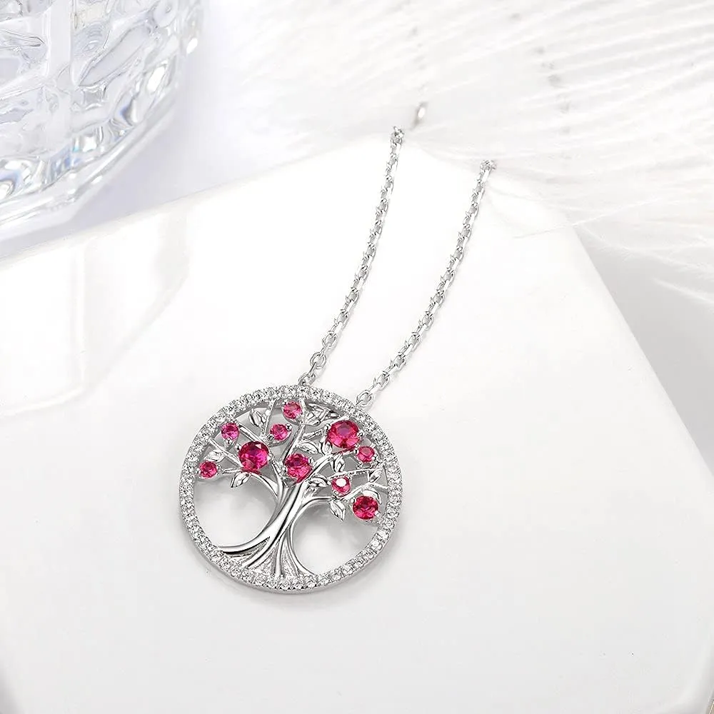 Mothers Day Jewelry Birthday Gifts for Wife Mom May June July Birthstones Necklace Tree of Life Jewelry Emerald Pearl Ruby and More Stones Jewelry for Women 925 Sterling Silver