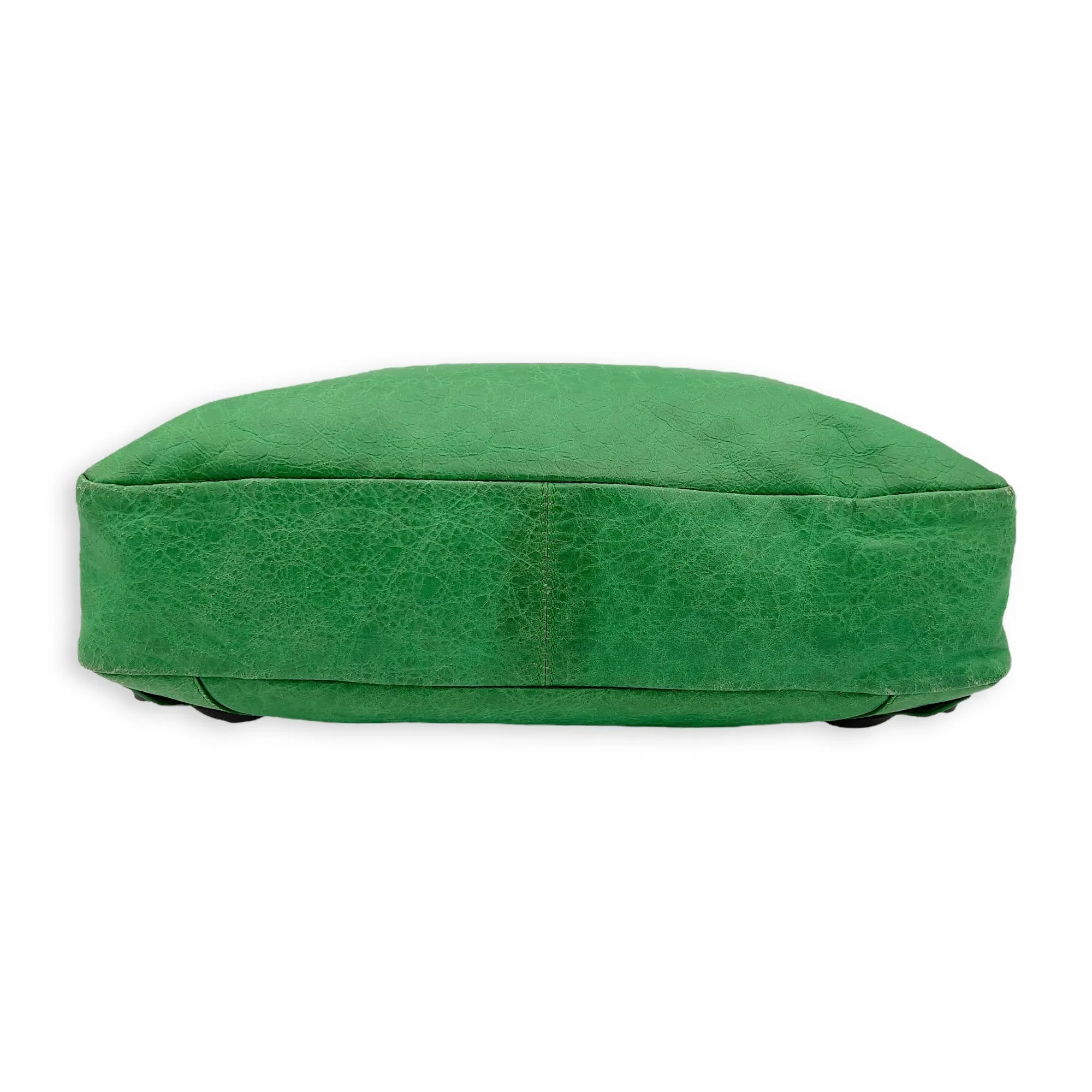 Motorcycle Town Green Top Handle Bag in Distressed Leather, Gunmetal hardware