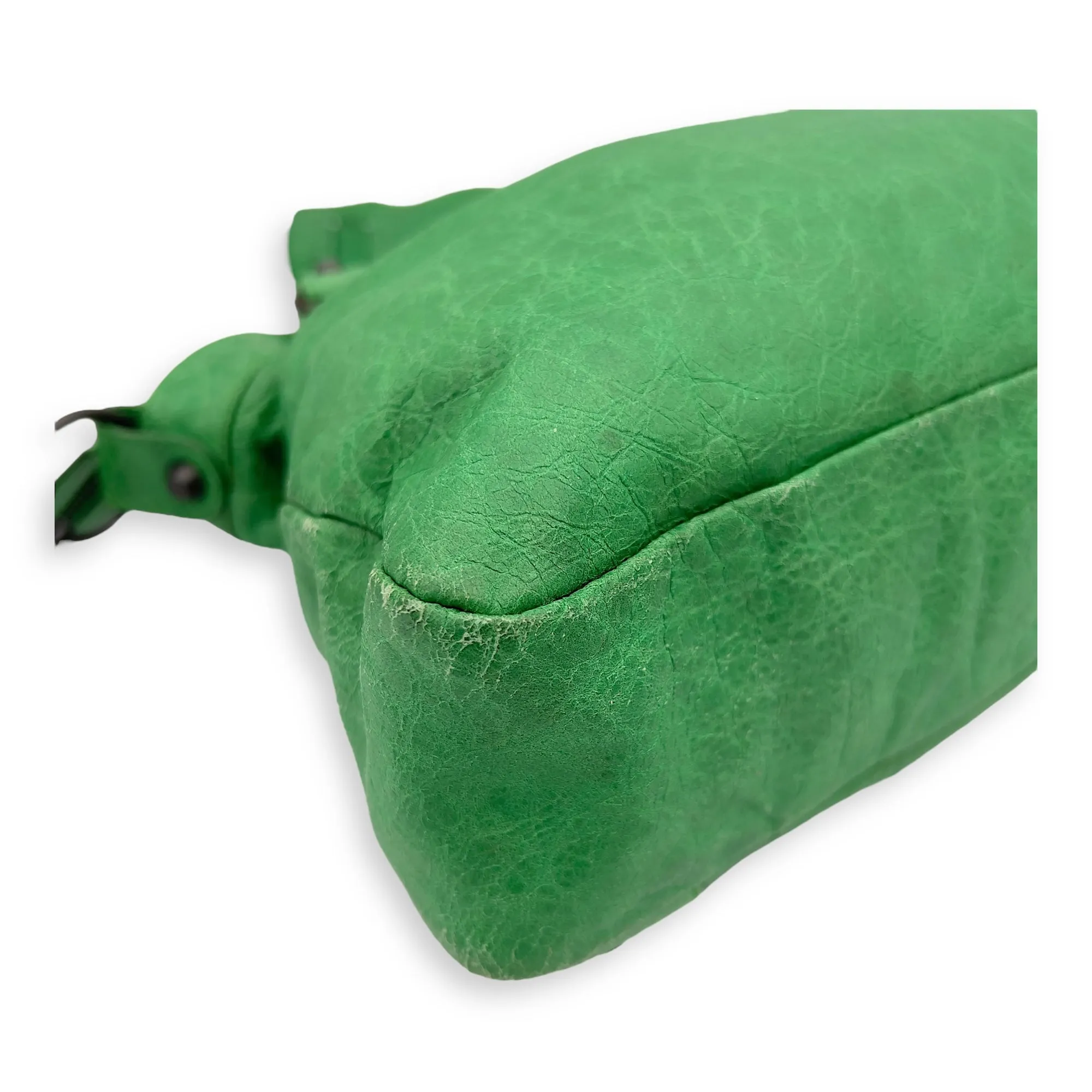 Motorcycle Town Green Top Handle Bag in Distressed Leather, Gunmetal hardware