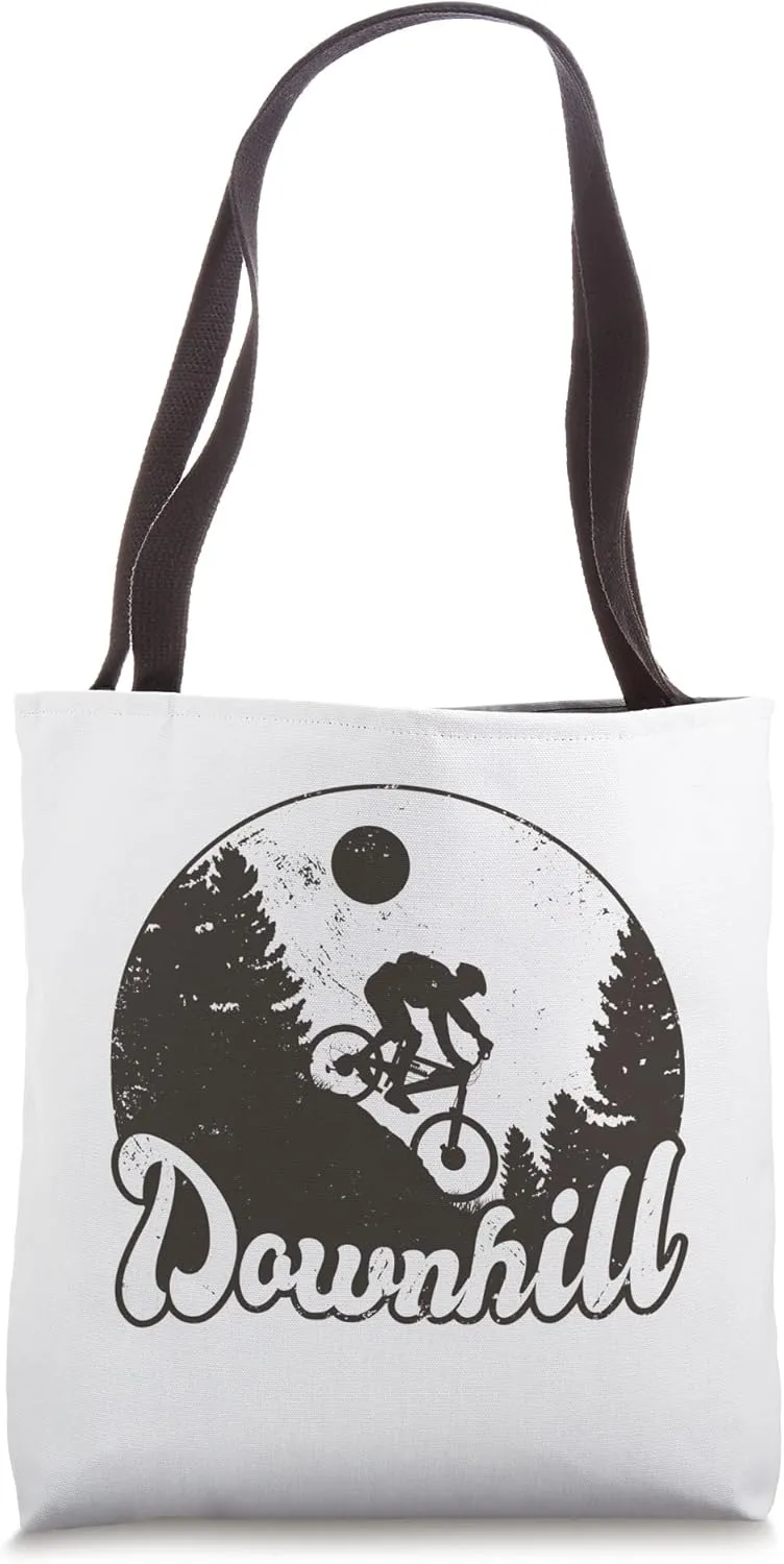 Mountain Bike MTB Downhill in Forest of Trees Retro Distress Tote Bag