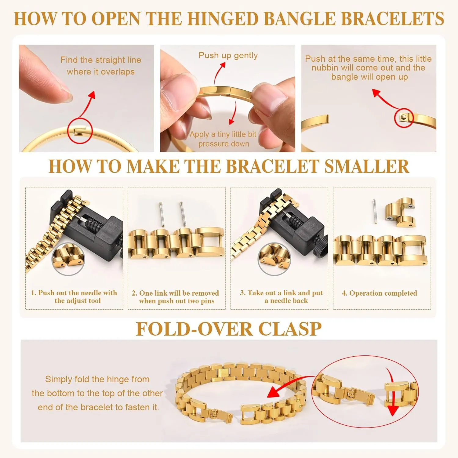 MPRAINBOW 2pcs Gold Chain Link Bracelet, Stainless Steel Crystal Friendship Bracelets Bangle,Watch Band Chains Wristband Jewelry with Adjust Tool