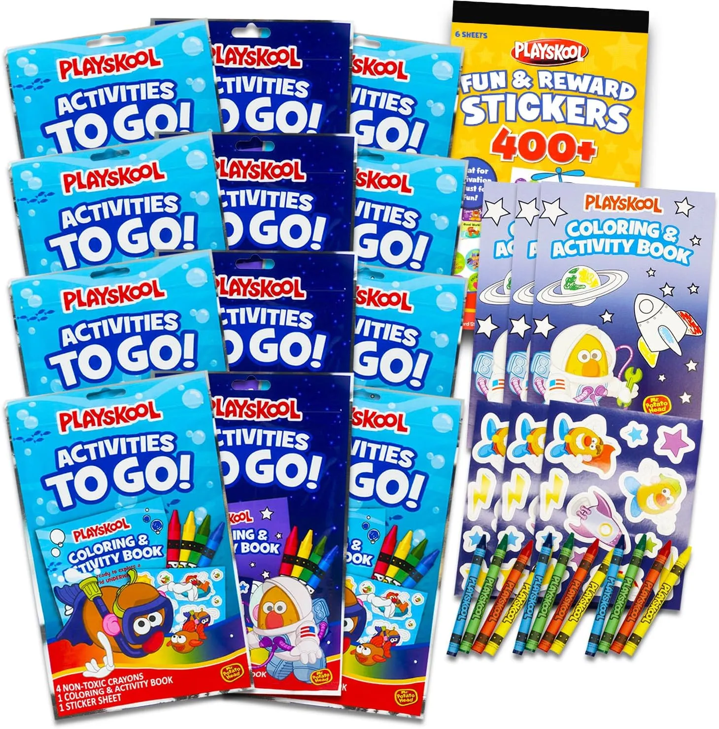 Mr. Potato Head Party Favors Set for Kids - Bundle with 12 Playskool Mr. Potato Head Activity Play Packs with Mini Coloring Book, Stickers, Crayons | Mr. Potato Head Birthday Party Supplies