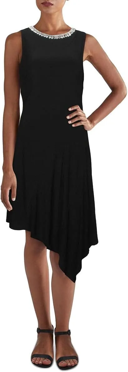 MSK Womens Embellished Asymmetric Midi Dress