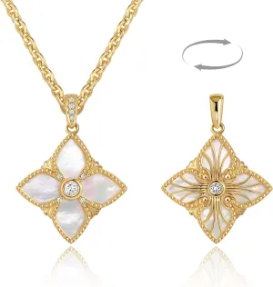 MTMY Clover Necklace for Women 14K Gold Plated Four Leaf Clover Pendant Necklace Thick Gold Double Sided Lucky Charm Jewelry