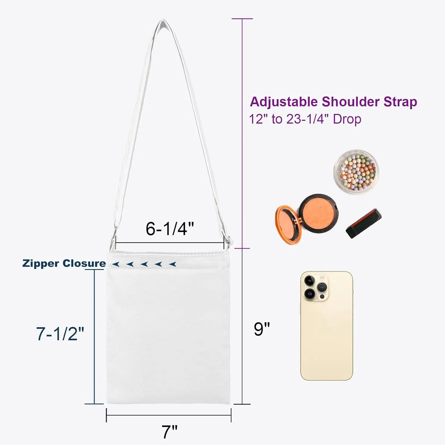 Muka 4 Pack Small Crossbody Canvas Zipper Bag, 7 x 9 Inch Blank Bag for DIY Craft
