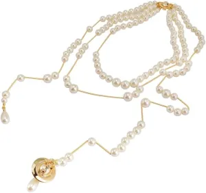 Multi Layered Pearl Necklaces of Saturn for Women - Punk Pearl Saturn Pendant Necklace(Gold)