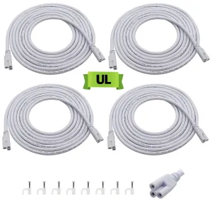 mxuteuk 4 Pack UL Certification 18AWG T5 T8 Double End LED 3Pin Lamp Connecting Wire (9.8FT/3M) with 8PCS Clips, Integrated Tube Cord Light Extension Cable for LED Tube Lamp Holder Socket