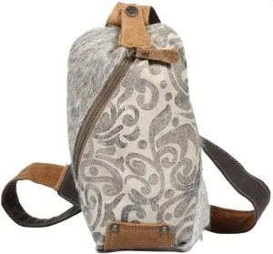 Myra Bag Top Zipper Upcycled Canvas & Cowhide Fanny Pack S-1300, Brown, Size 8.0