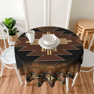 Native American Vintage Geometric Round Tablecloth,Aztec Pattern Ethnic Style for Outdoor Indoor Family Party Picnic,Black Gold Round 36