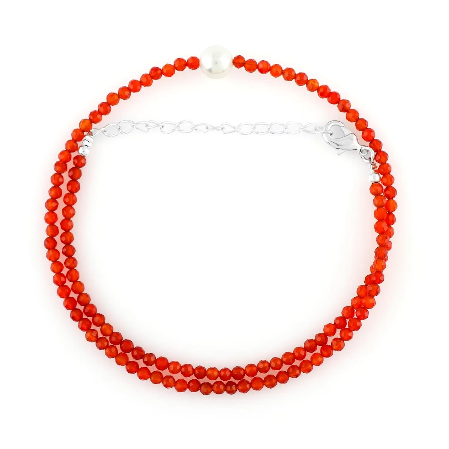 Natural Carnelian Gemstones Beads Choker Necklace with Cultured Pearl, Handmade, Beaded Necklace, Women Jewelry, Real Stones & Crystals, Silver Plated, Adjustable Chain 18"
