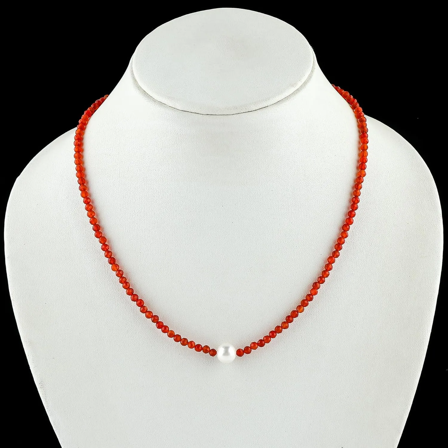 Natural Carnelian Gemstones Beads Choker Necklace with Cultured Pearl, Handmade, Beaded Necklace, Women Jewelry, Real Stones & Crystals, Silver Plated, Adjustable Chain 18"