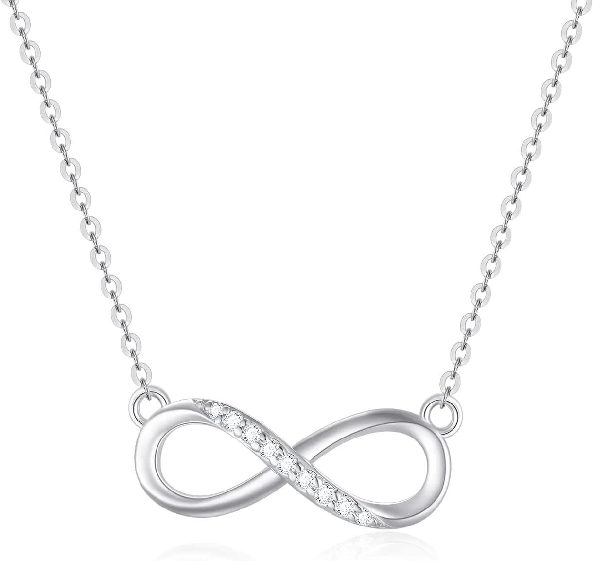 Natural Diamond Necklace, Sterling Silver Diamond Heart/Infinity Pendant Necklace Diamond Fine Jewelry for Her, Mom, Wife, 18"-20"