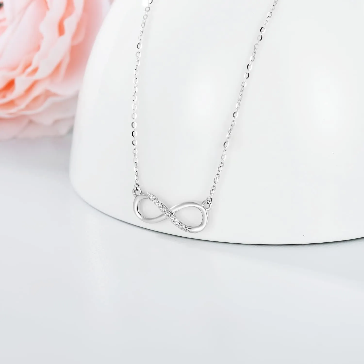 Natural Diamond Necklace, Sterling Silver Diamond Heart/Infinity Pendant Necklace Diamond Fine Jewelry for Her, Mom, Wife, 18"-20"
