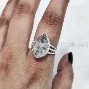 Natural Herkimer Diamond Ring, Rough Herkimer Diamond Ring, 3 Doted Band, 925 Sterling Silver, Womens Ring, Christmas, Thanksgiving, Handmade, Statement Jewelry, Raw Gemstone Jewelry (9)