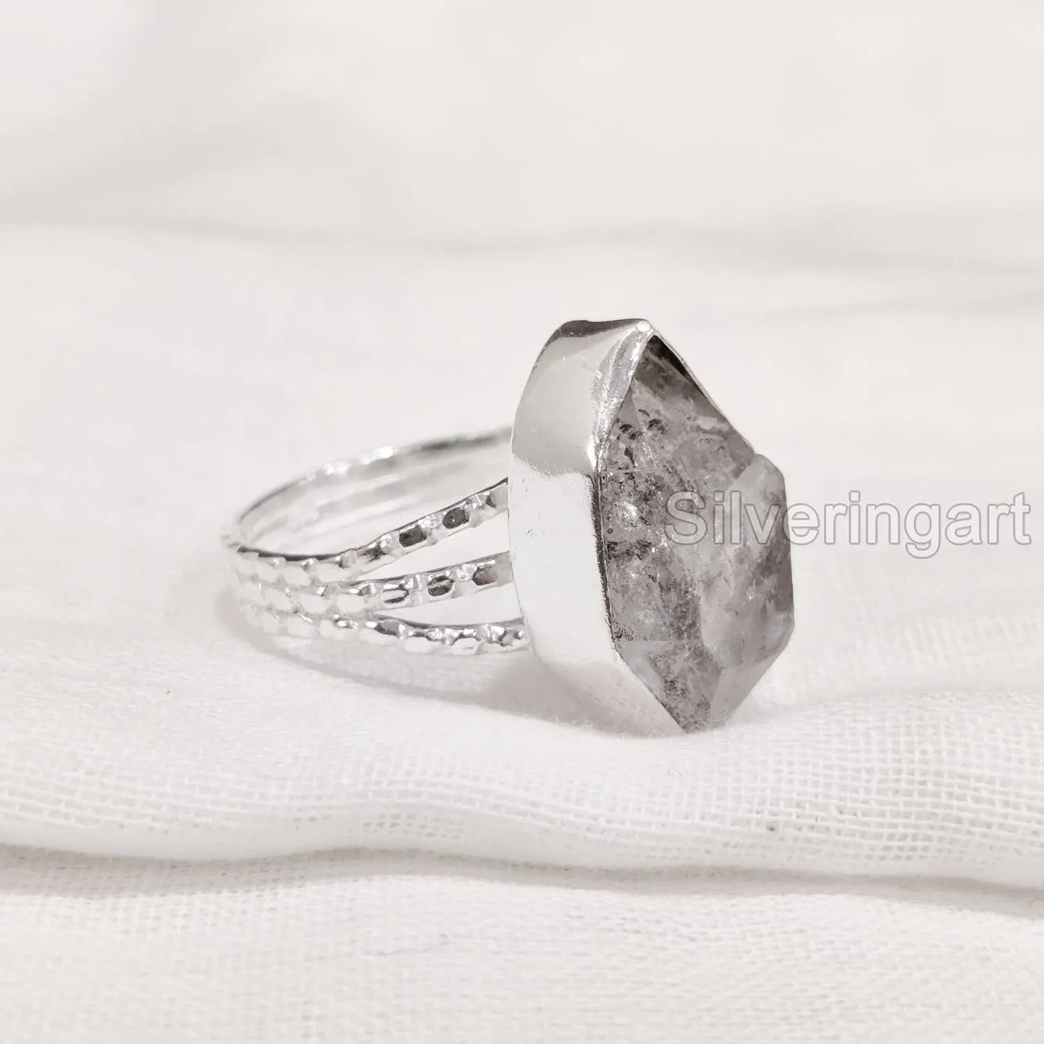 Natural Herkimer Diamond Ring, Rough Herkimer Diamond Ring, 3 Doted Band, 925 Sterling Silver, Womens Ring, Christmas, Thanksgiving, Handmade, Statement Jewelry, Raw Gemstone Jewelry (9)