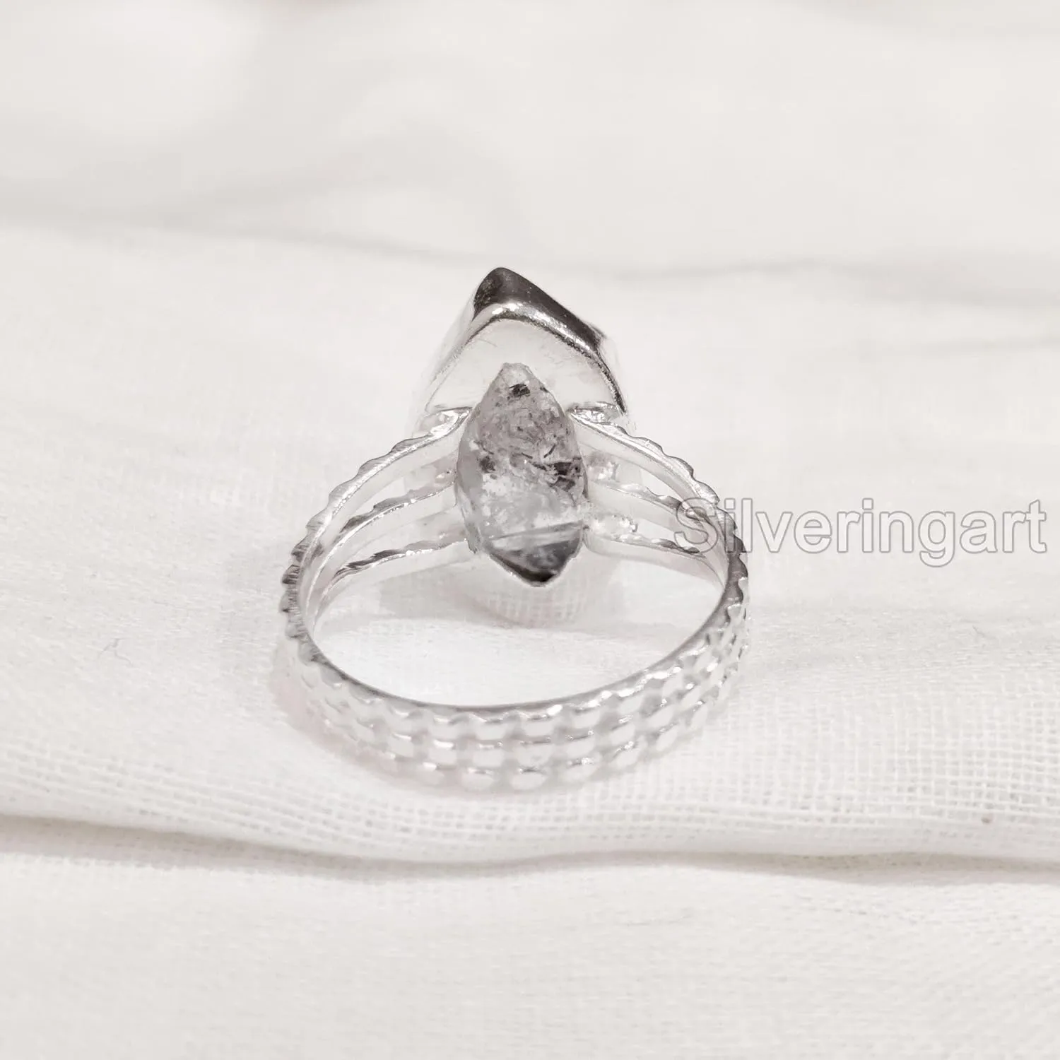 Natural Herkimer Diamond Ring, Rough Herkimer Diamond Ring, 3 Doted Band, 925 Sterling Silver, Womens Ring, Christmas, Thanksgiving, Handmade, Statement Jewelry, Raw Gemstone Jewelry (9)