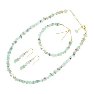 Natural Raw Multi Fluorite Gemstone Nuggets Jewelry Set, Cultured Pearl Beads, Handmade Bracelet Necklace Earrings, Gold Plated Jewelry, High Grade Stones, Birthday Gift for Women