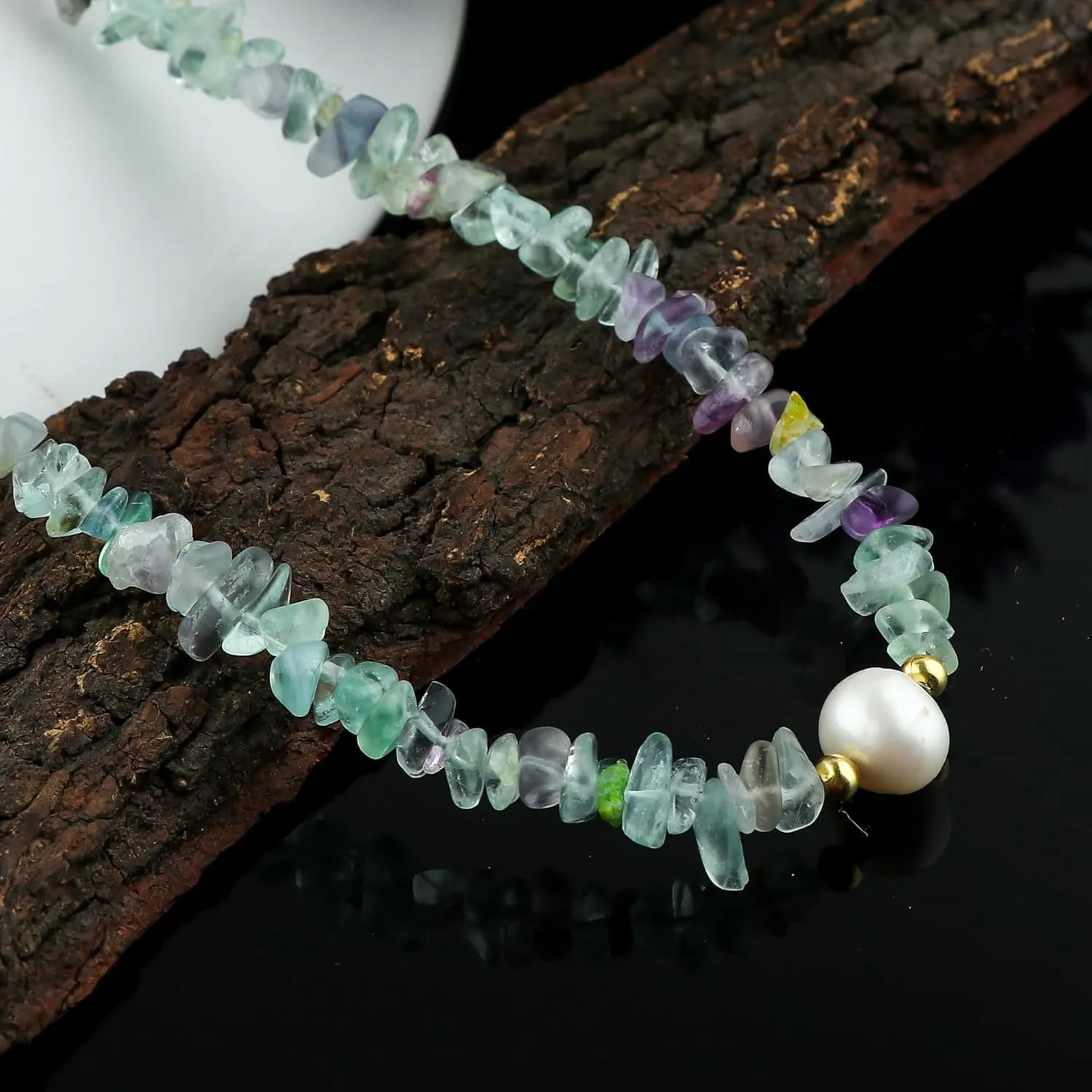 Natural Raw Multi Fluorite Gemstone Nuggets Jewelry Set, Cultured Pearl Beads, Handmade Bracelet Necklace Earrings, Gold Plated Jewelry, High Grade Stones, Birthday Gift for Women