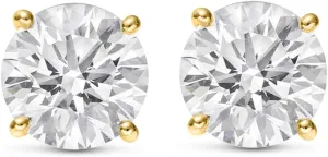 Natural Round Brilliant Solitaire Diamond Stud Earrings for Women 4 Prong Push Back (I-J Color I1 Clarity)