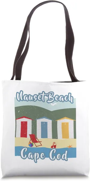 Nauset Beach Cape Cod Summer Cabana Bath House Coastal Tote Bag