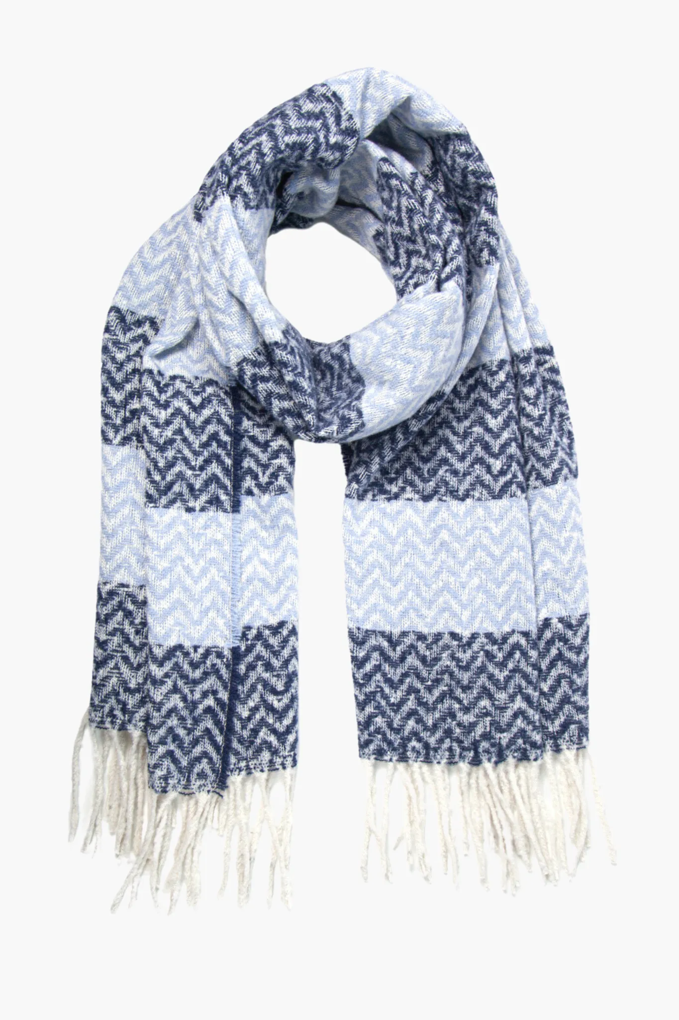 Navy Blue Denim Blue Colourblock Striped Heavyweight Scarf