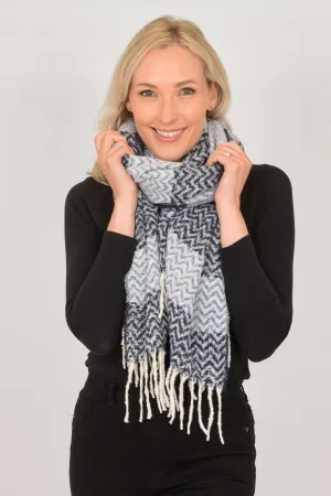 Navy Blue Denim Blue Colourblock Striped Heavyweight Scarf