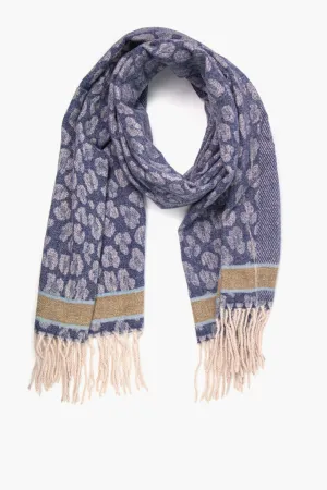 Navy Blue Leopard Print Heavyweight Scarf with Border