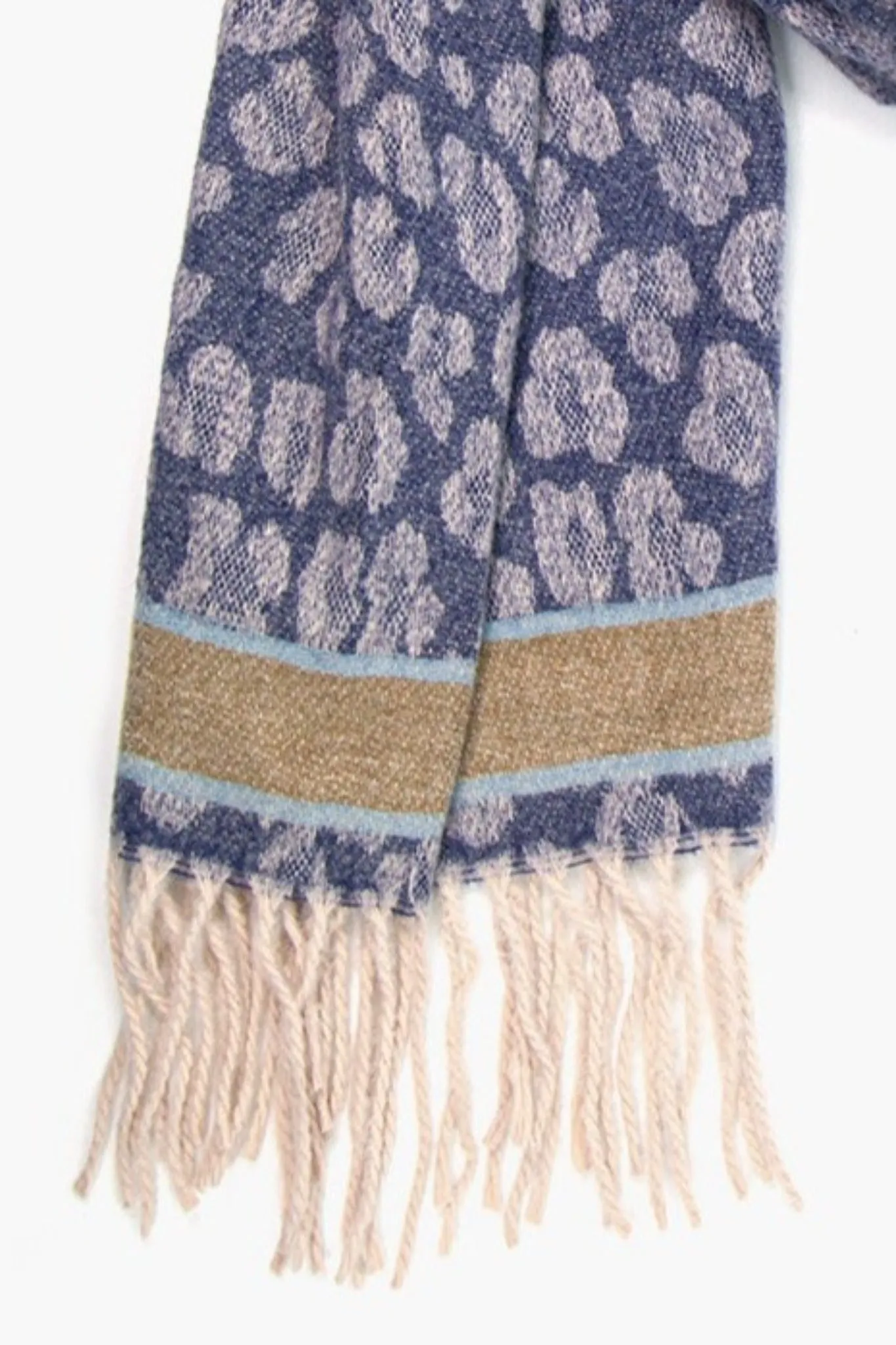 Navy Blue Leopard Print Heavyweight Scarf with Border