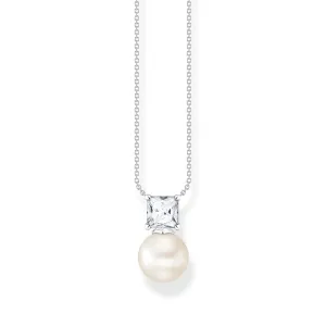 Necklace pearl with white stone silver