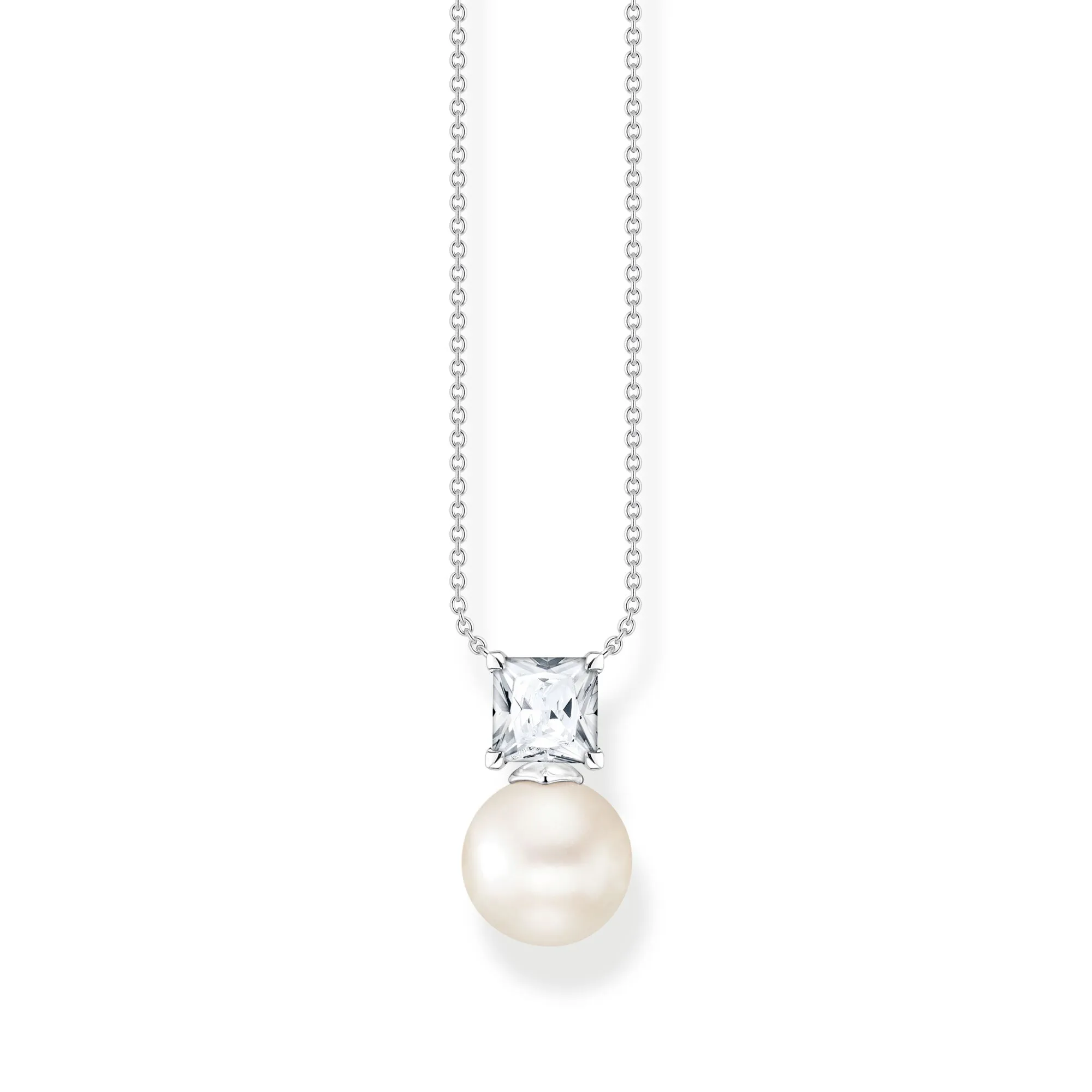 Necklace pearl with white stone silver