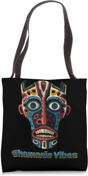 Neo Tribal Shaman Mask Primal Primitive Colorful Distressed Tote Bag