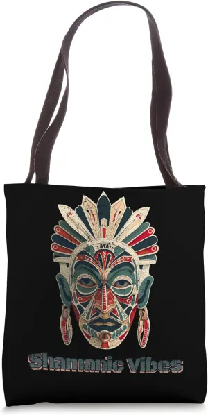 Neo Tribal Shaman Mask Primal Primitive Colorful Distressed Tote Bag
