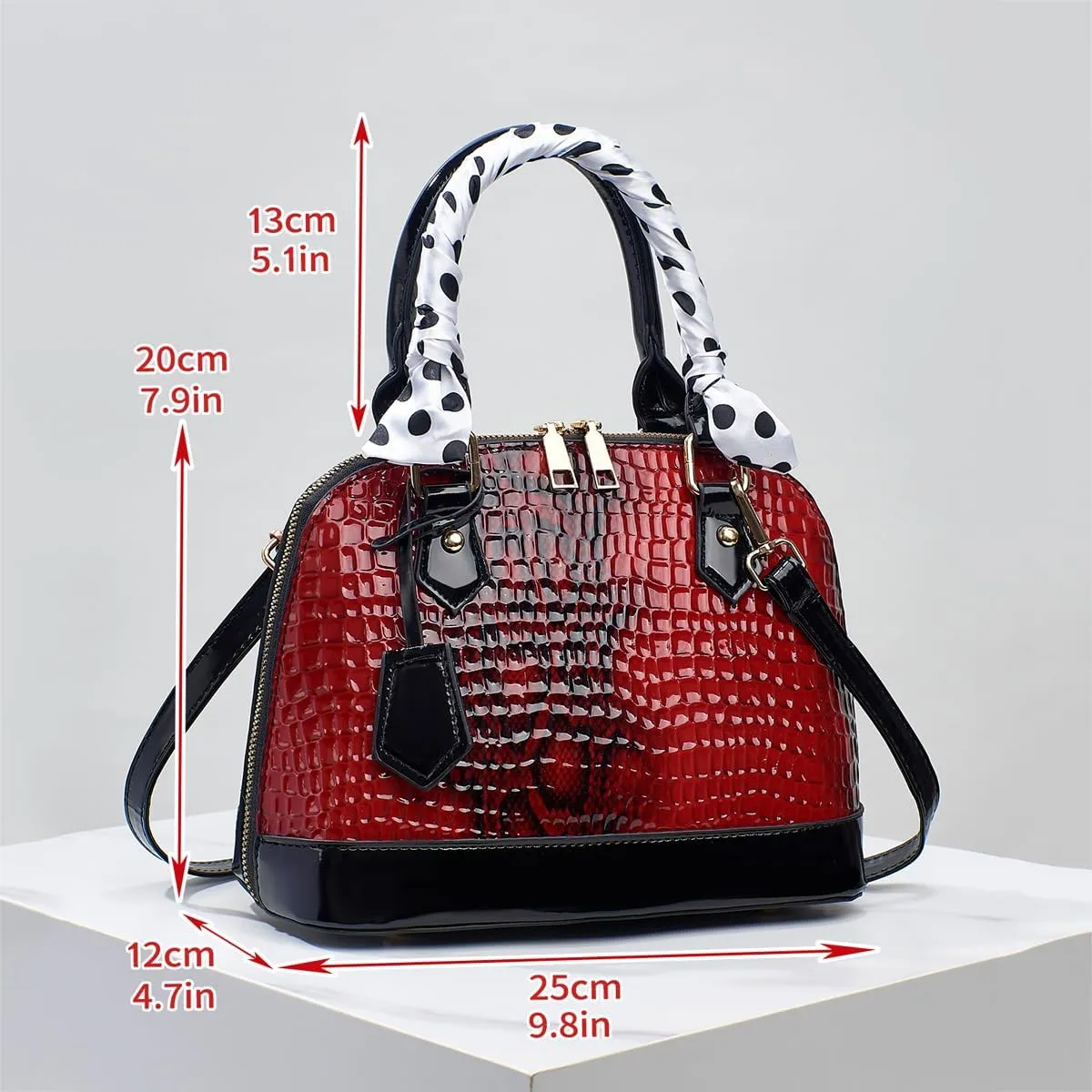 Nevenka Womens Patent Leather Handbag Purse Top-handle Shell Bags Crossbody Shoulder Bag With Adjustable Strap