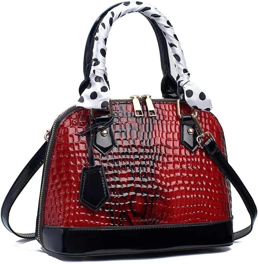Nevenka Womens Patent Leather Handbag Purse Top-handle Shell Bags Crossbody Shoulder Bag With Adjustable Strap