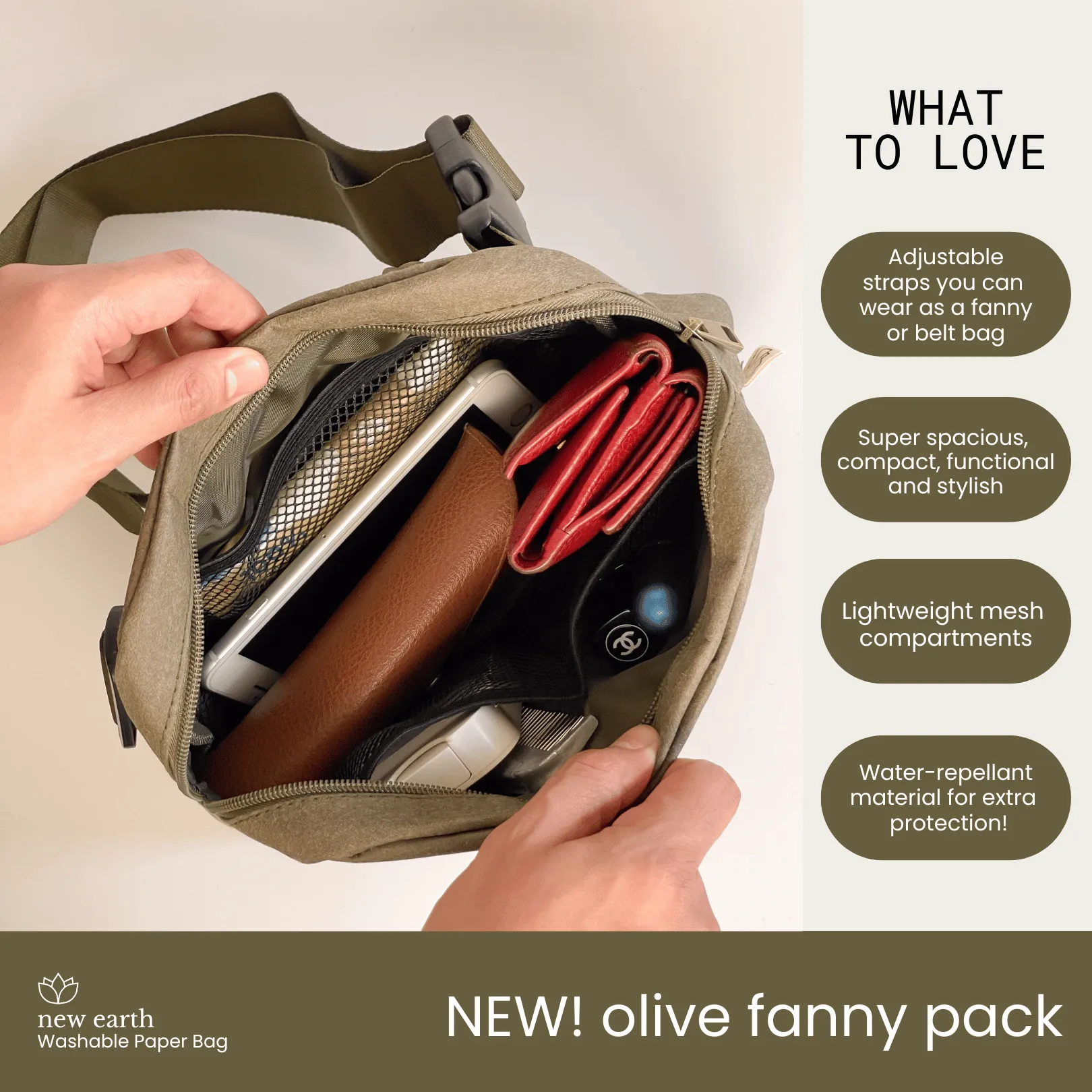 New Earth Fanny Pack Washable Paper Bag