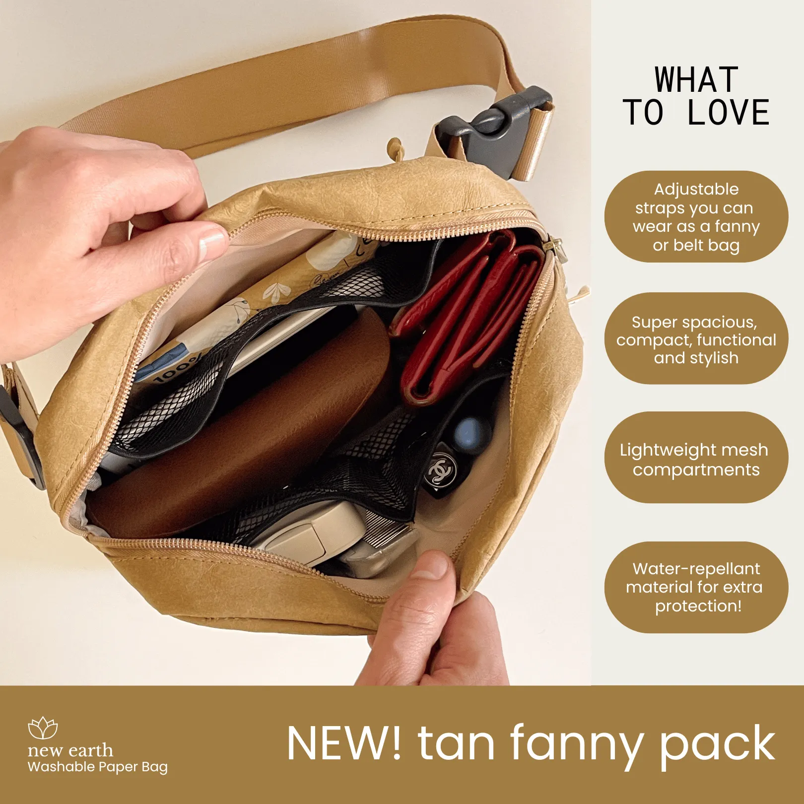 New Earth Fanny Pack Washable Paper Bag