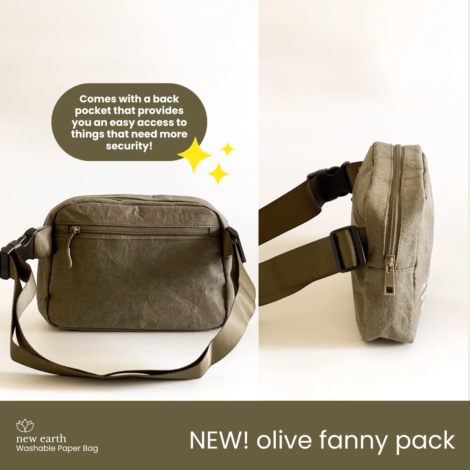 New Earth Fanny Pack Washable Paper Bag