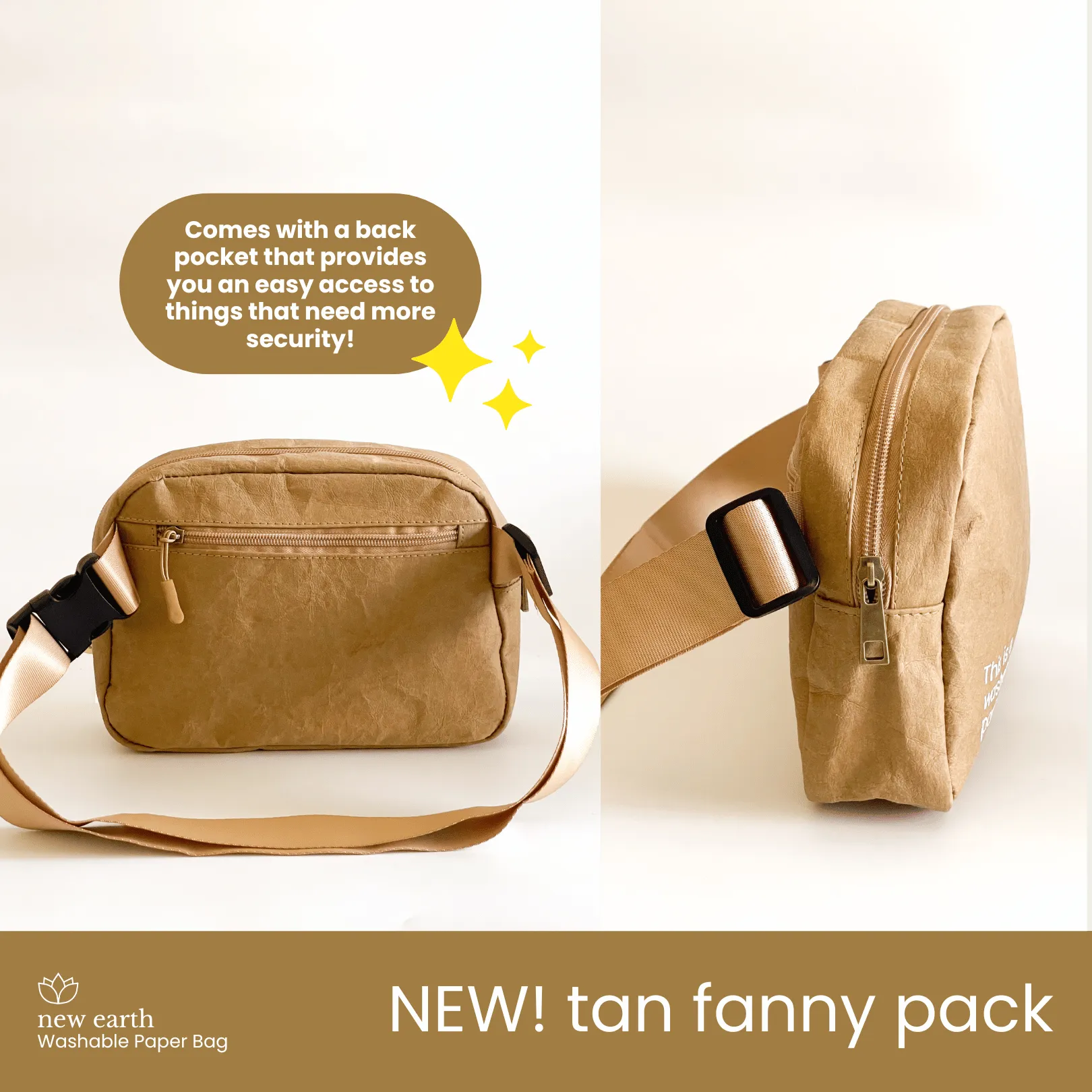 New Earth Fanny Pack Washable Paper Bag