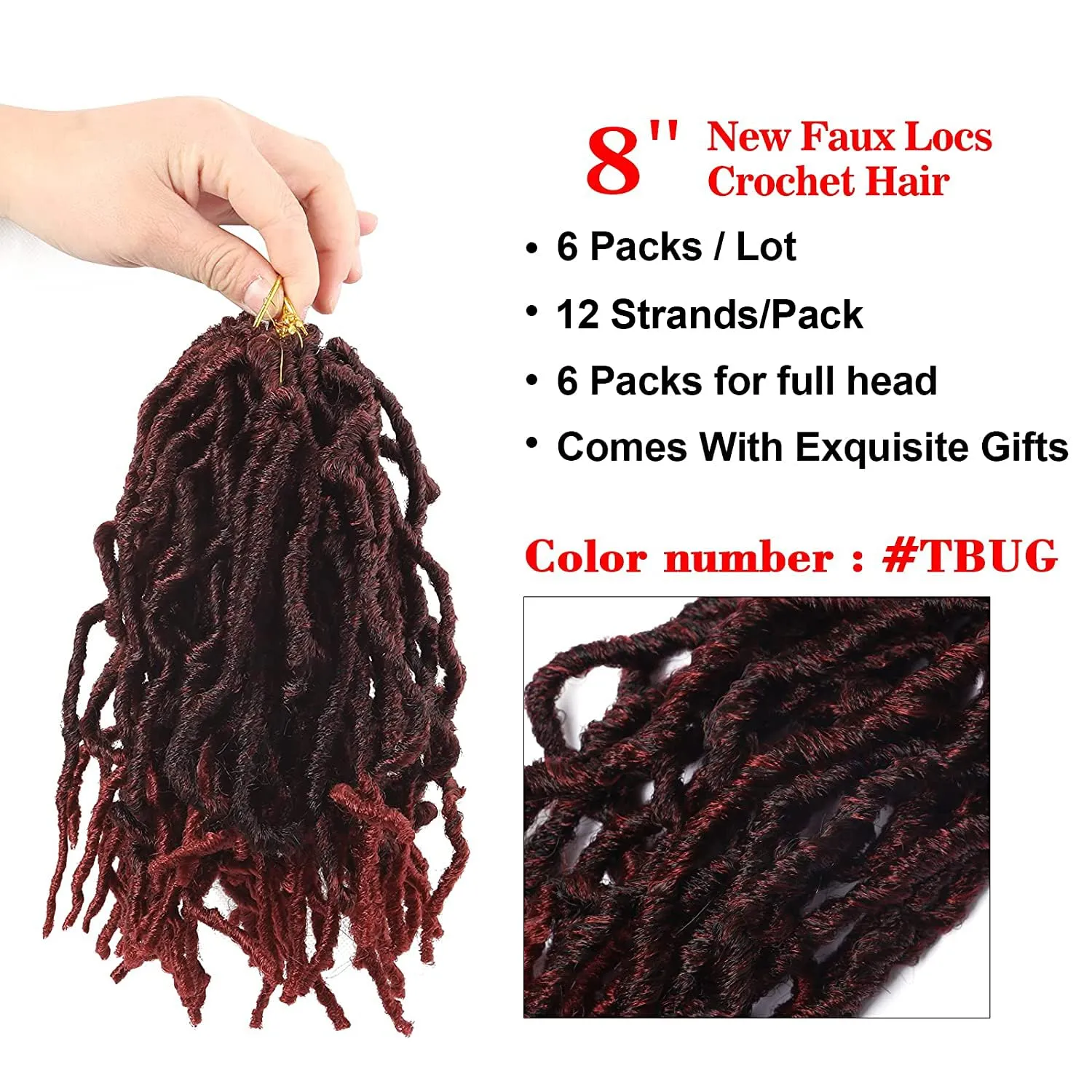 New Faux Locs 8 Inch 6 Packs Natural New Soft Locs Crochet Hair Pre-Looped Short Styles Hair Extensions For Women TBUG#
