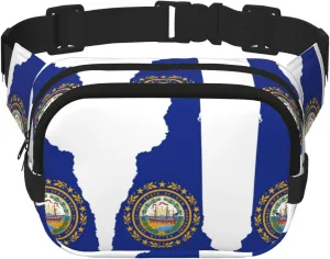 New Hampshire state Flag Map print Cute Large Black Fanny Packs for Women Cross Body Waist Bag Nylon Fashionable Fanny Pack