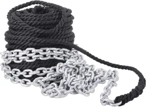 NovelBee 3/8 Inch 100 Feet 3 Strand Twisted Nylon Rope with 1/4 Inch x 15 Feet Galvanized Chain for Boat Dock Line (Black)