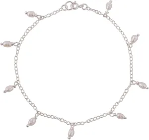 NOVICA Artisan Handmade Cultured Pearl Charm Anklet Dangling Sterling Silver from Peru Freshwater White Chain Birthstone [9.5 in L 2 mm W] ' Fresh Walk'