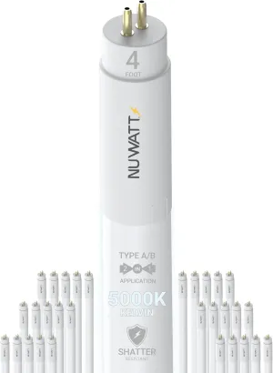 NUWATT 30 Pack, 4FT T5 LED Tube Lights Type A B, Hybrid T5 LED Bulbs 5000K Daylight, High Brightness 3200LM 24W, Plug & Play or Ballast Bypass, Dual Ended Power, T5 Replacement for Fluorescent, UL, G5